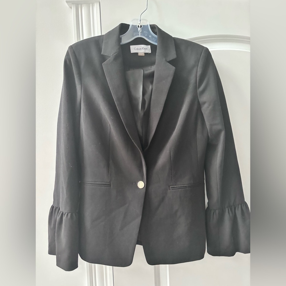 Calvin Klein Black Blazer with Trumpet Sleeve